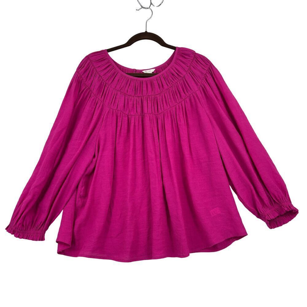 Cato Peasant Blouse Top Size XL Fuchsia Pink Gathered Balloon Sleeve C Est 1946